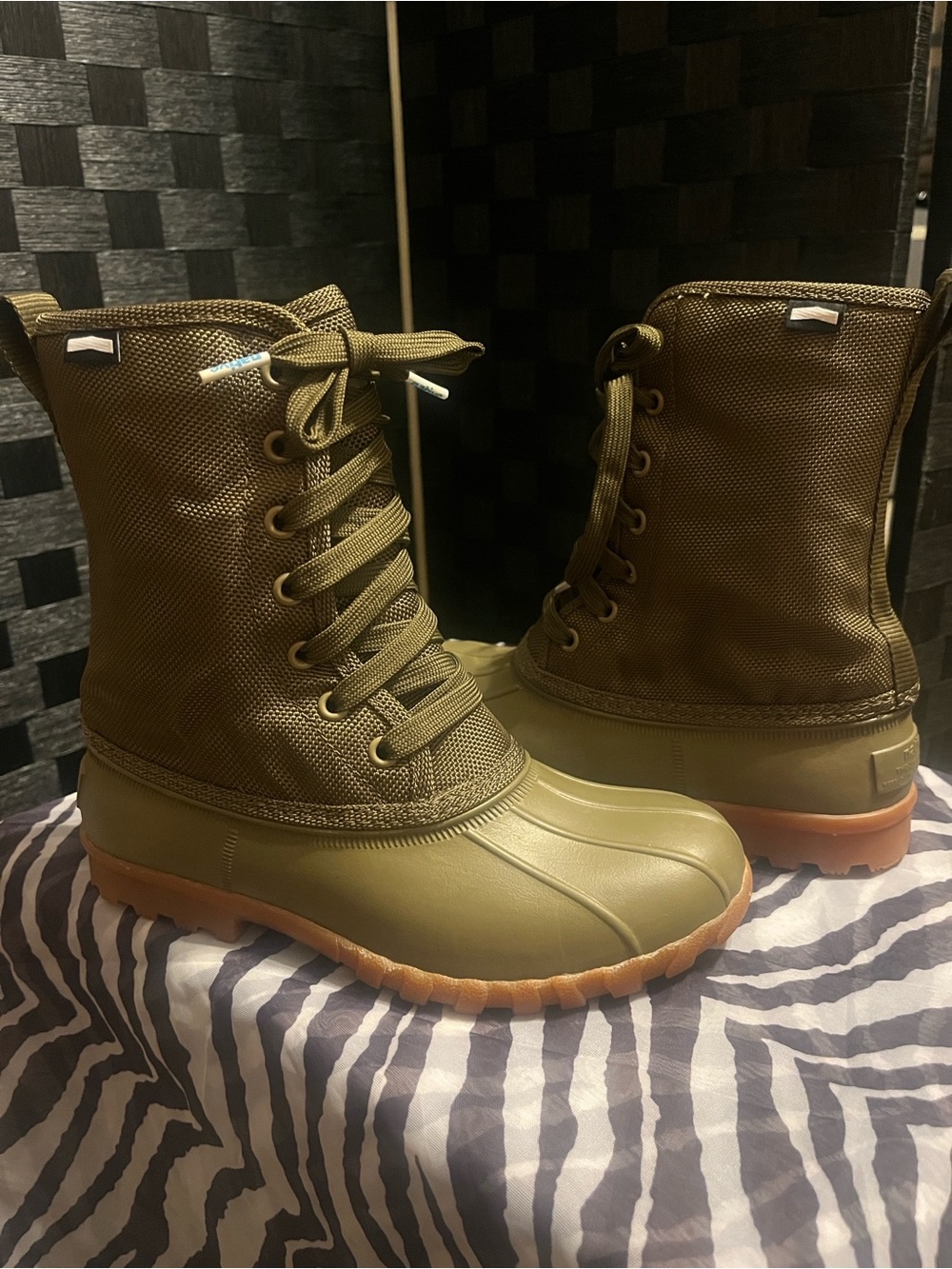 Native Jimmy City Lite Olive Green Duck Boots with Tan Gum Sole